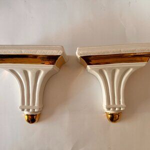 Vintage THANHARDT BURGER CORP Gold & Cream Wall Sconce Shelves